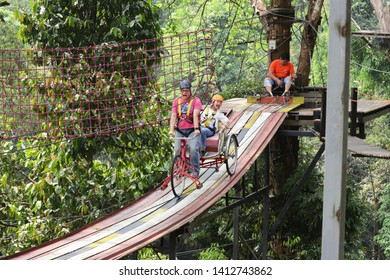 Family Travelers Enjoy An Exciting Journey On One Of The Most Popular Tourist Attraction At Pongyang Jungle Coaster And Zipline,maerim In Chiang Mai 15 March 2019