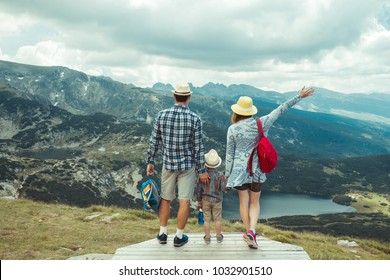 Family traveling in Rila mountains Bulgaria