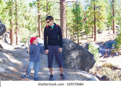 Family Of Two Hiking In Lake Tahoe Area