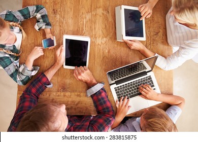 Family Using New Technology, Overhead View