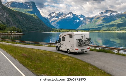 Family vacation travel RV, holiday trip in motorhome, Caravan car Vacation.