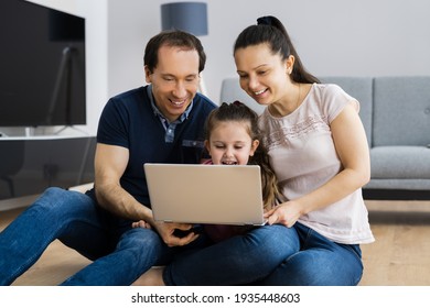 Family Video Chat Talking On Laptop Screen Online