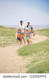 Family Walking To The Beach, Sand Dune Path