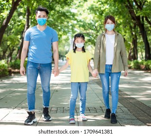 family walking and wearing mask during coronavirus emergency - Powered by Shutterstock