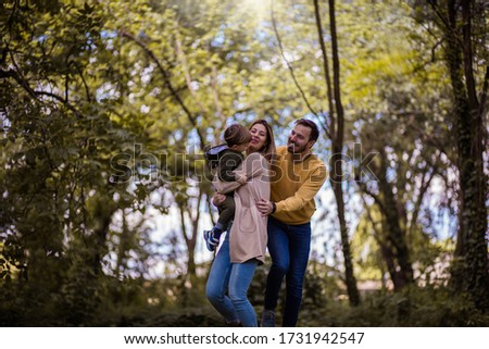 Similar – Frauenfreunde lachend bei Spaziergängen im Wald