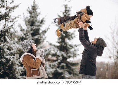 Family In Winter On A Vacation