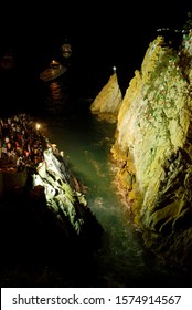 Famous Acapulco Cliff Diver Spot At Night