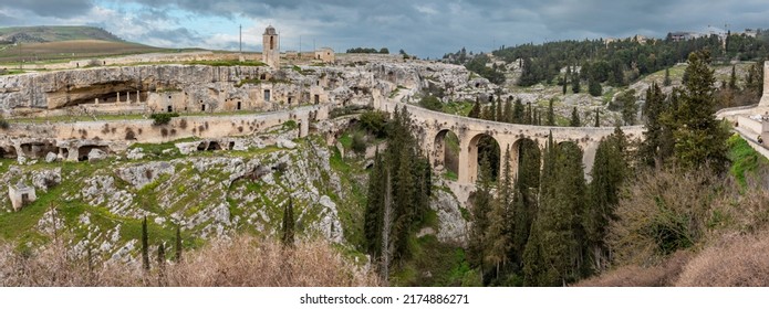 The Famous Aqueduct Bridge From Roman Times In Gravina, Southern Italy