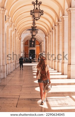 Famous arch at the Praca do comercio- tourism in Portugal