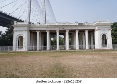Famous Area of Kolkata, India. Prinsep Ghat is belong besides of the Hooghly River in India. Prinsep Ghat is a ghat built-in 1841 during the British rule.  - Shutterstock ID 2226165259