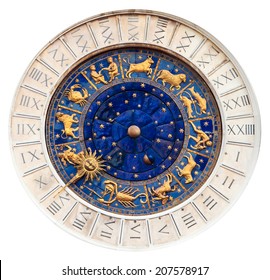 Famous Astronomical Clock the Torre del' Orologio, St. Mark's square in Venice - Italy, isolated on white