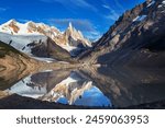 Famous beautiful peak Cerro Torre in Patagonia mountains, Argentina. Beautiful mountains landscapes in South America.