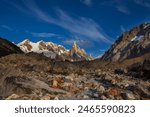 Famous beautiful peak Cerro Torre in Patagonia mountains, Argentina. Beautiful mountains landscapes in South America.