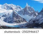 Famous beautiful peak Cerro Torre in Patagonia mountains, Argentina. Beautiful mountains landscapes in South America. Autumn season.