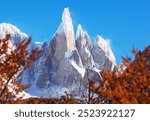 Famous beautiful peak Cerro Torre in Patagonia mountains, Argentina. Beautiful mountains landscapes in South America. Autumn season.