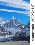 Famous beautiful peak Cerro Torre in Patagonia mountains, Argentina. Beautiful mountains landscapes in South America. Autumn season.