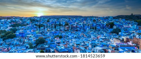 The famous blue city, Aerial view of Jodhpur city, Rajasthan, India, view from Mehrangarh fort.