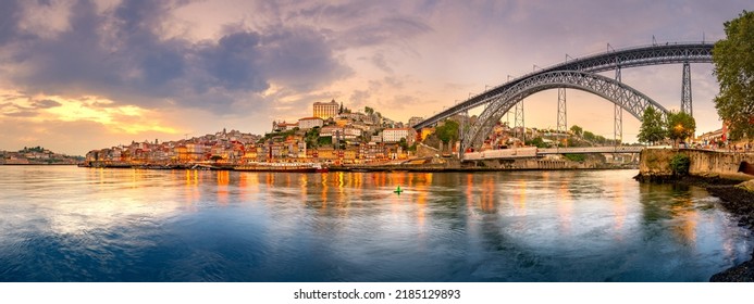 Famous bridge Ponte dom Luis above old town of Porto at river Duoro, Portugal - Shutterstock ID 2185129893