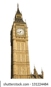 Famous British clock tower Big Ben, isolated, on white background