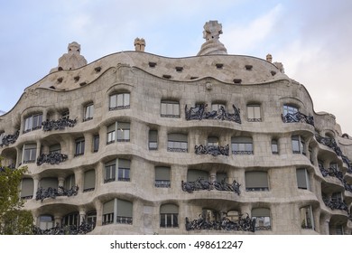 Famous Casa Mila In Barcelona - A Gaudi Mansion - BARCELONA / SPAIN - OCTOBER 5, 2016