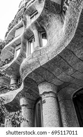 Famous Casa Mila In Barcelona - A Gaudi Mansion - BARCELONA / SPAIN - OCTOBER 2, 2016