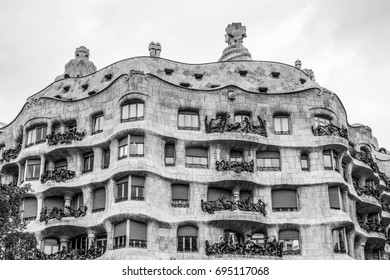 Famous Casa Mila In Barcelona - A Gaudi Mansion - BARCELONA / SPAIN - OCTOBER 2, 2016