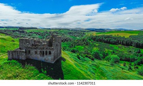 Famous Castles In Scotland - Crichton Castle Near Edinburgh - Aerial View