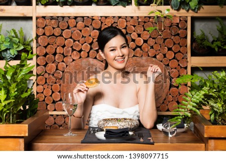 Famous Celebrity CEO Asian Beautiful Woman in white gown open shoulder have review India Japanese Fusion Wood with Herb garden and will live on her channel later