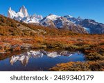 Famous Cerro Fitz Roy  and Cerro Torre- one of the most beautiful and hard to accent rocky peaks in Patagonia, Argentina. Autumn season.