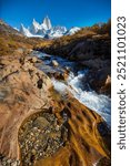 Famous Cerro Fitz Roy  and Cerro Torre- one of the most beautiful and hard to accent rocky peaks in Patagonia, Argentina. Autumn season.