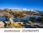 Famous Cerro Fitz Roy  and Cerro Torre- one of the most beautiful and hard to accent rocky peaks in Patagonia, Argentina. Autumn season.