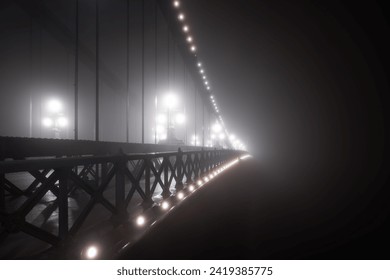 The famous Chainbridge with nightlights over the misty Danube in the darkness of night in Budapest - Powered by Shutterstock