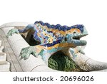 the famous chamaeleon in parc guell styled by antonio gaudi