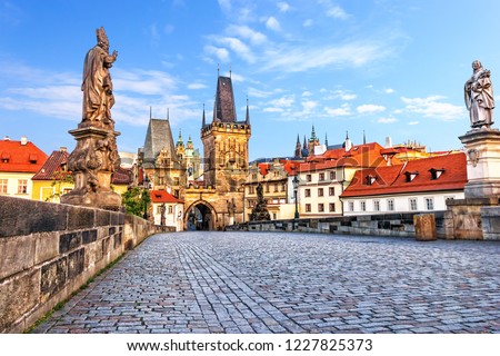 Famous Charles Bridge over the Vltava river in Prague, Czech Republic