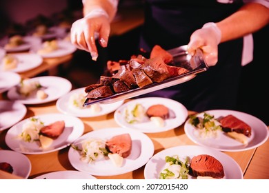 A Famous Chef Prepares An Original Meat Dish In A Restaurant According To His Own Recipe