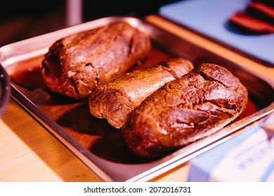 A Famous Chef Prepares An Original Meat Dish In A Restaurant According To His Own Recipe