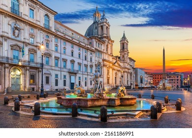 Famous Church Of 
Sant'Agnese In Agone On Piazza Navona, Rome, Italy