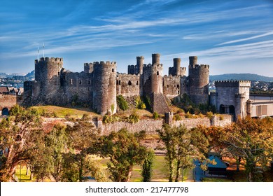 Famous Conwy Castle In Wales, United Kingdom, Series Of Walesh Castles