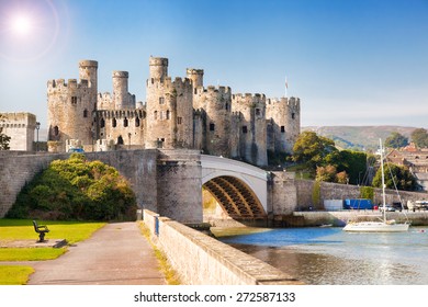 Famous Conwy Castle In Wales, United Kingdom, Series Of Walesh Castles