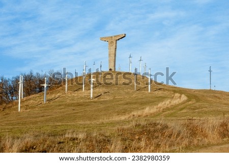 Famous Didgori battle monument with giant swards and sculptures. history