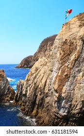 Famous Diving Cliff La Quebrada And Pacific Ocean In Acapulco, Mexico