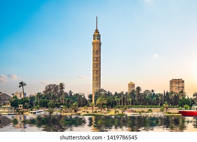 Famous Egyptian TV Tower In Cairo At Sunset