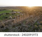 Famous eight columns of the Temple of Heracles or Hercules, known as Tempio di Eracle in Italian. Valley of the Temples, Agrigento, Sicily, Italy.