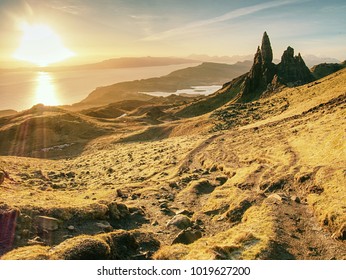 Famous exposed rocks Old Man of Storr, the Isle of Skye,  Highlands in Scotland. - Shutterstock ID 1019627200