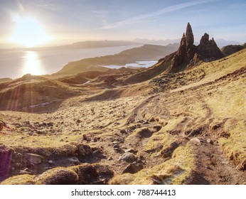 Famous exposed rocks Old Man of Storr, north hill in the Isle of Skye island of Highlands in Scotland.  - Shutterstock ID 788744413