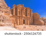 Famous facade of Ad Deir in ancient city Petra, Jordan. Monastery in ancient city of Petra. The temple of Al Khazneh in Petra is one of UNESCO World Heritage Sites and one of the world wonders