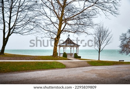 The famous Gazebo at Queen's Royal Park in spring. Park on the shores of Lake Ontario at the confluence of the Niagara River, Niagara-on-the-Lake, Canada