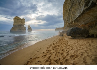 Famous Gibson Steps At Sunset, Twelve Apostles, Great Ocean Road In Victoria, Australia