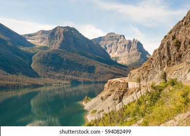 Famous Going-to-the-Sun Road Around Saint Mary Lake In Glacier National Park
