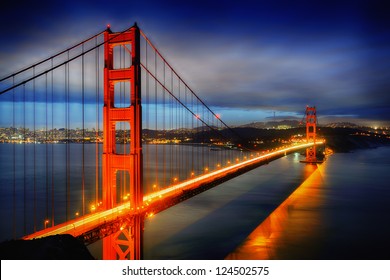 famous Golden Gate Bridge, San Francisco at night, USA